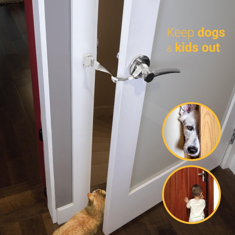 SVD.PET Upgraded Cat Door Latch & Stopper: Door Strap for Cats  A Simpler Pet Gate Solution to Dog Proof Your Home & Keep Dogs and Kids Out of Litter Box & Cat Feeder. (White) - Image 3